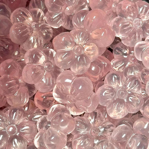 Pile of translucent pink floral beads, perfect for "Minis" collection.