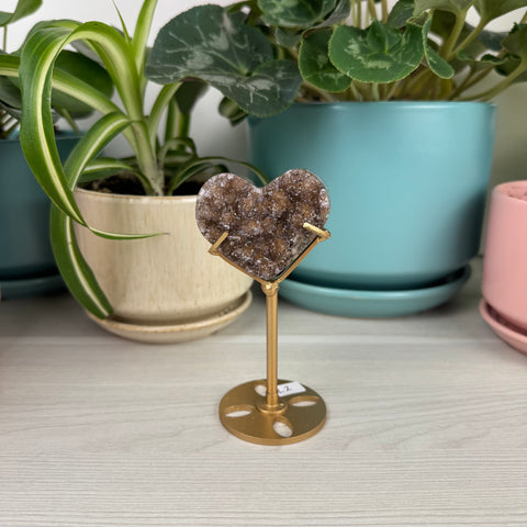 Hand-Carved Uruguayan Rainbow Amethyst Heart (W/ Custom Stand)