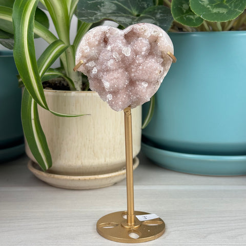 Hand-Carved Uruguayan Rainbow Amethyst Heart (W/ Custom Stand)