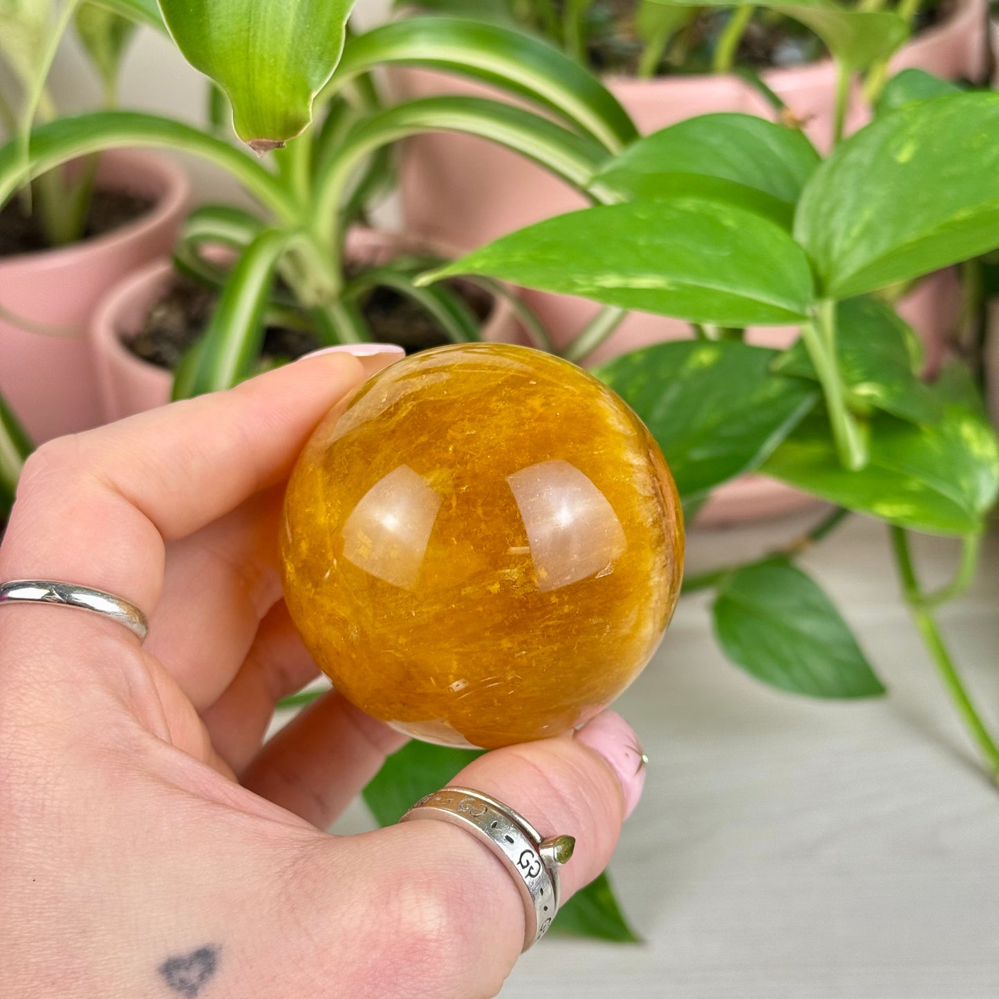 Mica In Yellow Fluorite Sphere