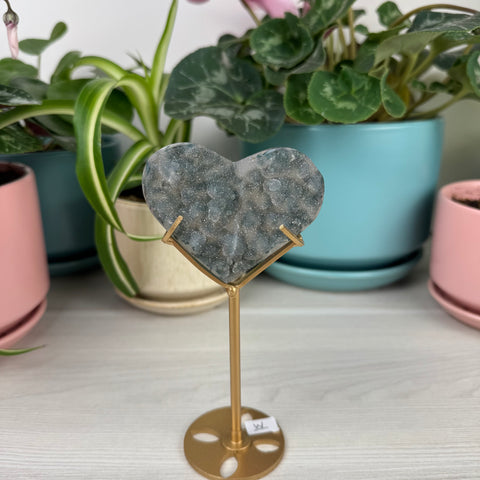 Hand-Carved Uruguayan Rainbow Amethyst Heart (W/ Custom Stand)
