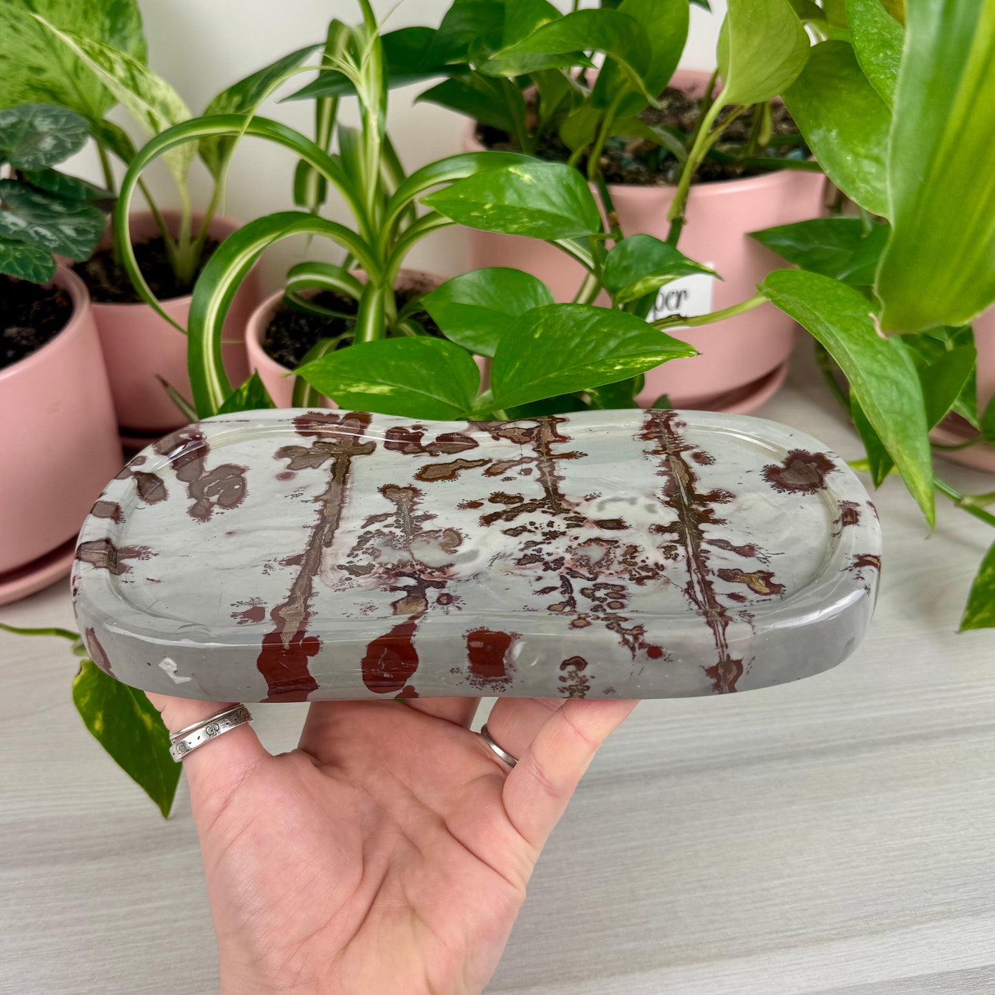 Grey Painting Stone Plate - Crystal Carving