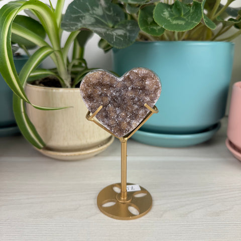 Hand-Carved Uruguayan Rainbow Amethyst Heart (W/ Custom Stand)