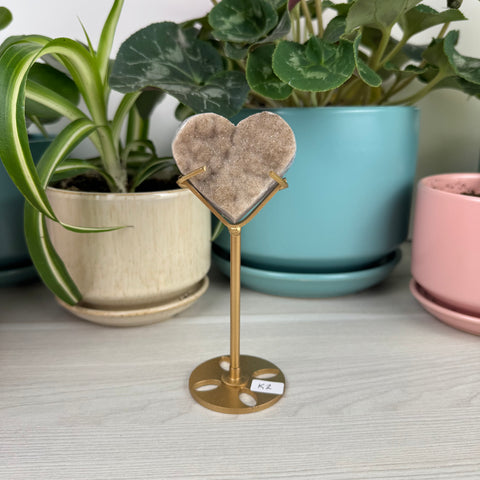 Hand-Carved Uruguayan Rainbow Amethyst Heart (W/ Custom Stand)