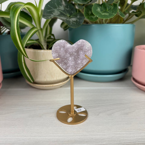 Hand-Carved Uruguayan Rainbow Amethyst Heart (W/ Custom Stand)