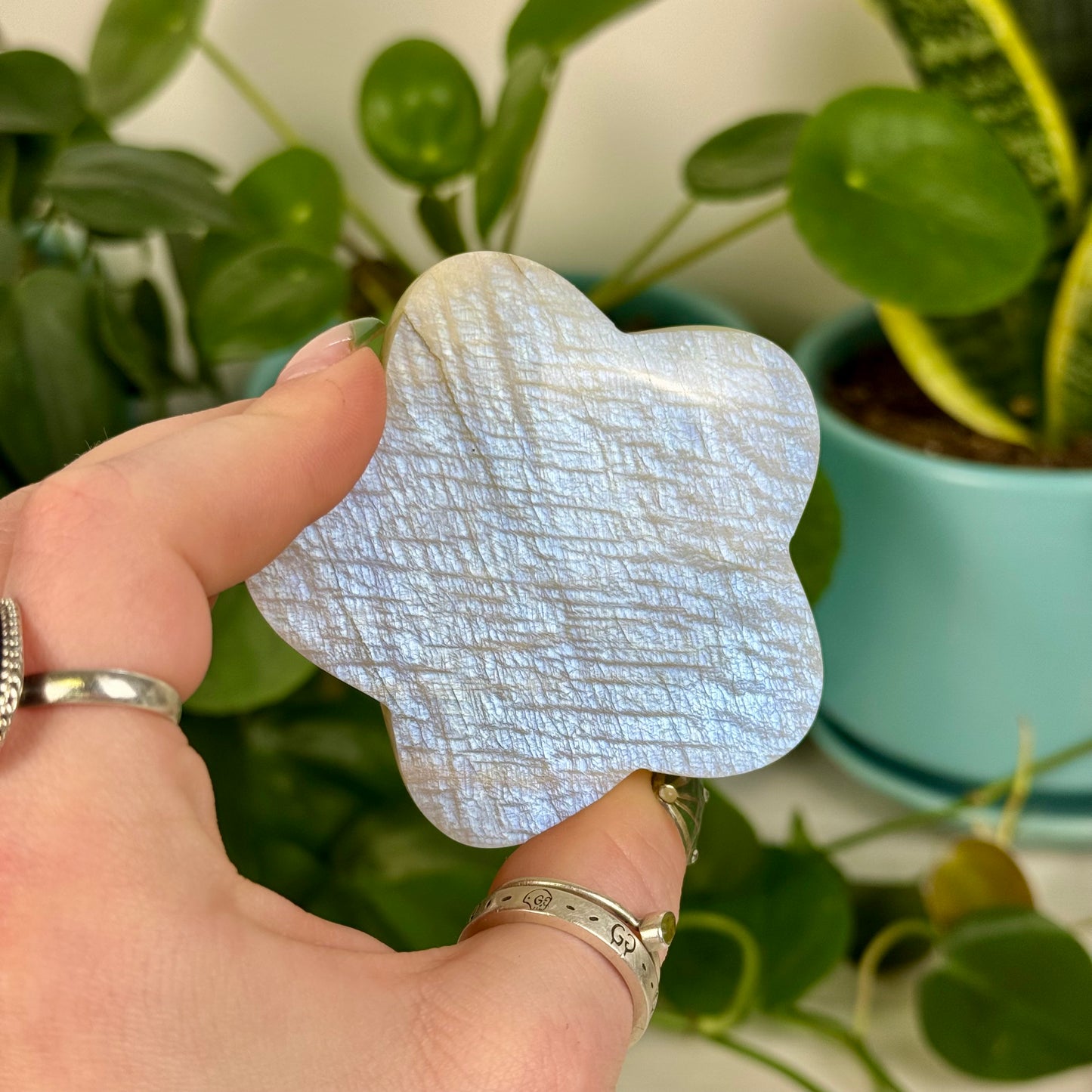 Blue Flash Moonstone Puffy Star