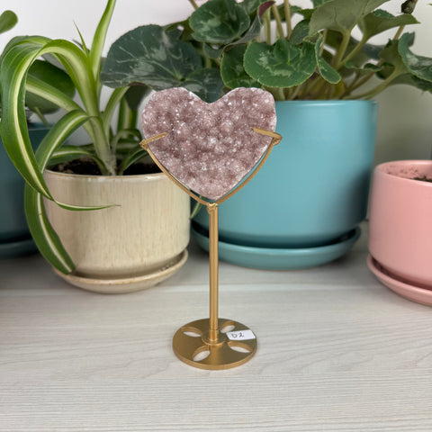Hand-Carved Uruguayan Rainbow Amethyst Heart (W/ Custom Stand)