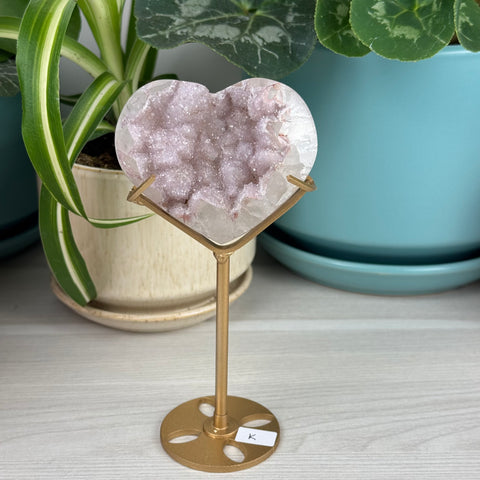 Hand-Carved Uruguayan Rainbow Amethyst Heart (W/ Custom Stand)