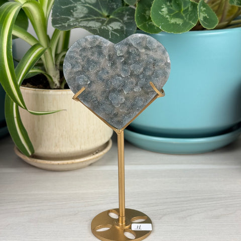 Hand-Carved Uruguayan Rainbow Amethyst Heart (W/ Custom Stand)