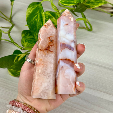 Creamy Pink Flower Agate Tower