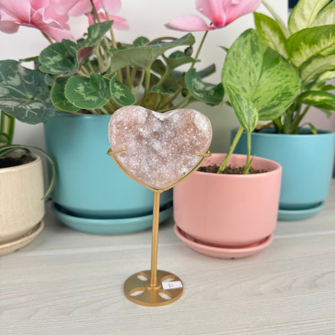Hand-Carved Uruguayan Rainbow Amethyst Heart (W/ Custom Stand)