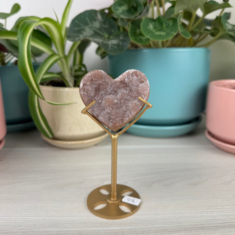 Hand-Carved Uruguayan Rainbow Amethyst Heart (W/ Custom Stand)