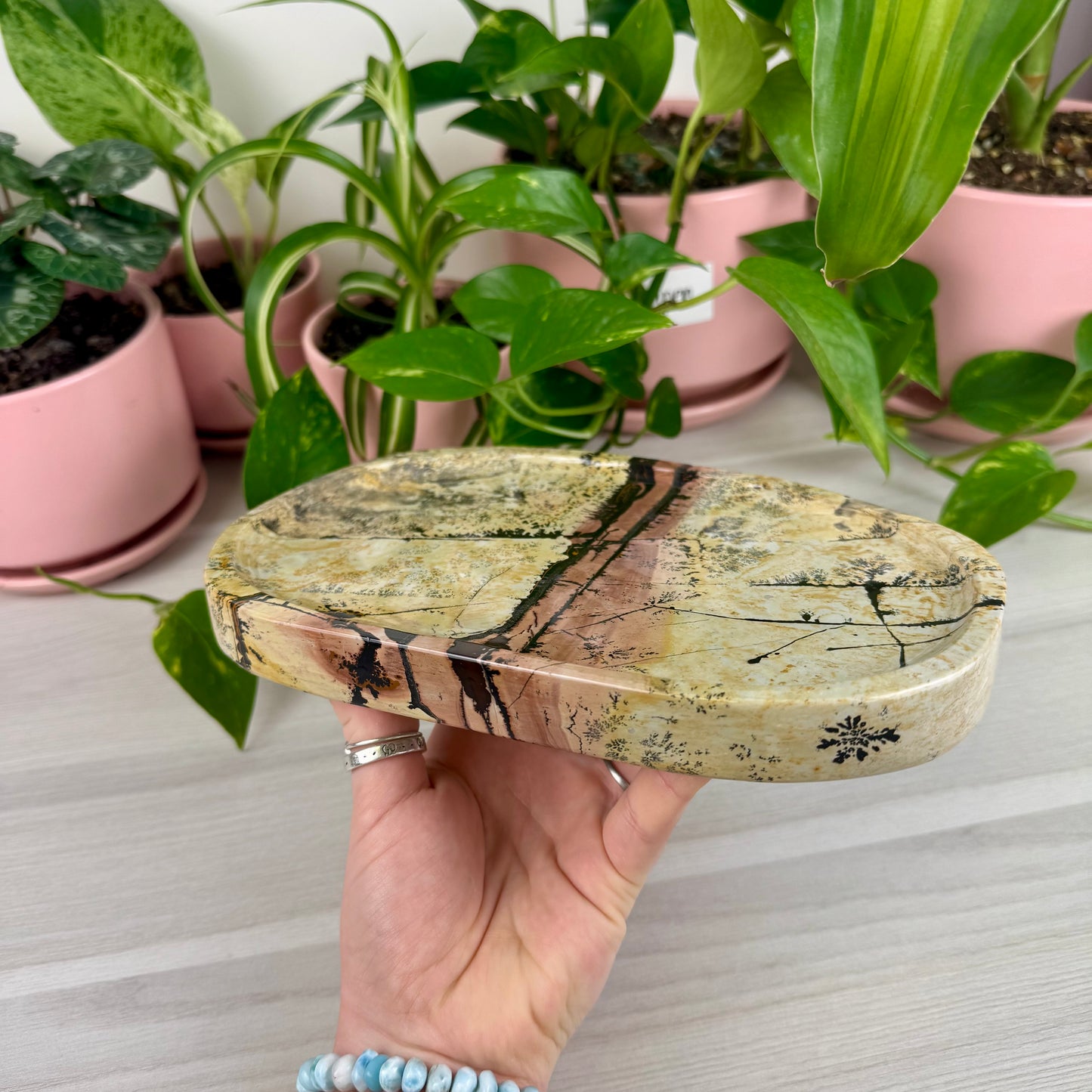 Yellow Painting Stone Plate - Crystal Carving