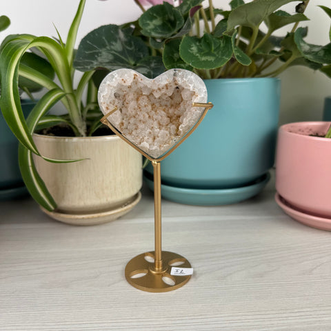 Hand-Carved Uruguayan Rainbow Amethyst Heart (W/ Custom Stand)