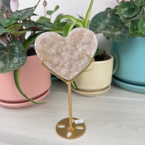 Hand-Carved Uruguayan Rainbow Amethyst Heart (W/ Custom Stand)