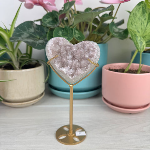 Hand-Carved Uruguayan Rainbow Amethyst Heart (W/ Custom Stand)