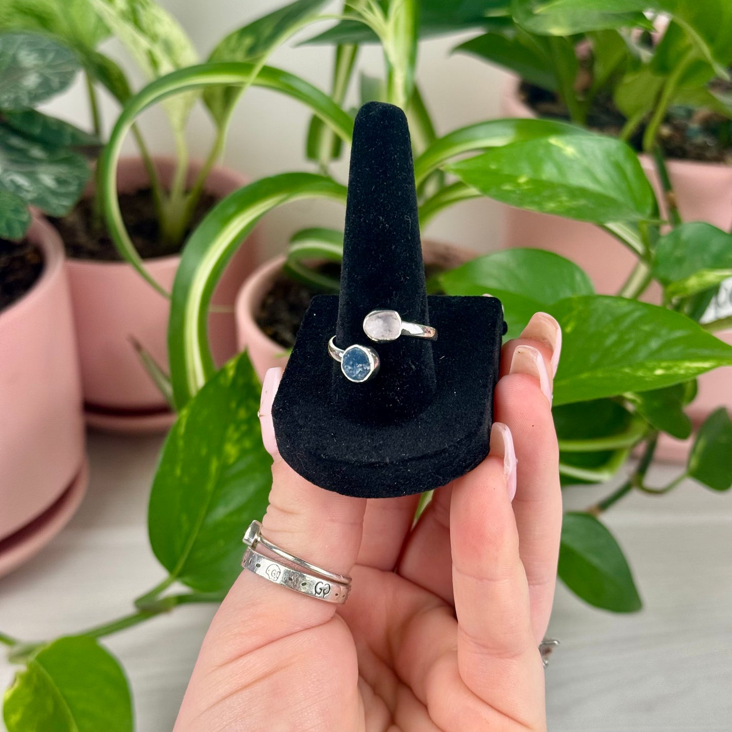 Sterling Silver Adjustable Aquamarine & Morganite Ring