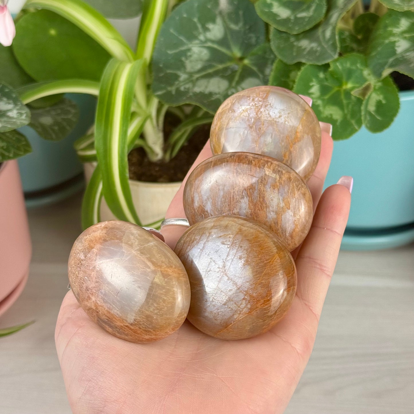 Peach Moonstone Palm Stone