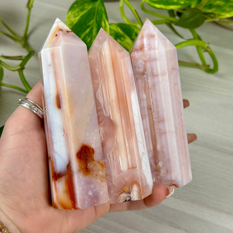 Creamy Pink Flower Agate Tower