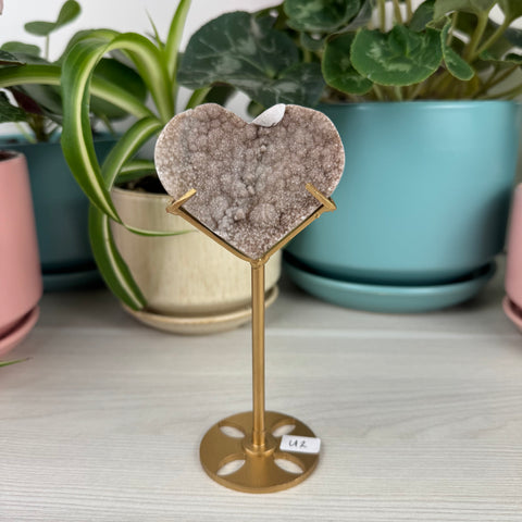 Hand-Carved Uruguayan Rainbow Amethyst Heart (W/ Custom Stand)