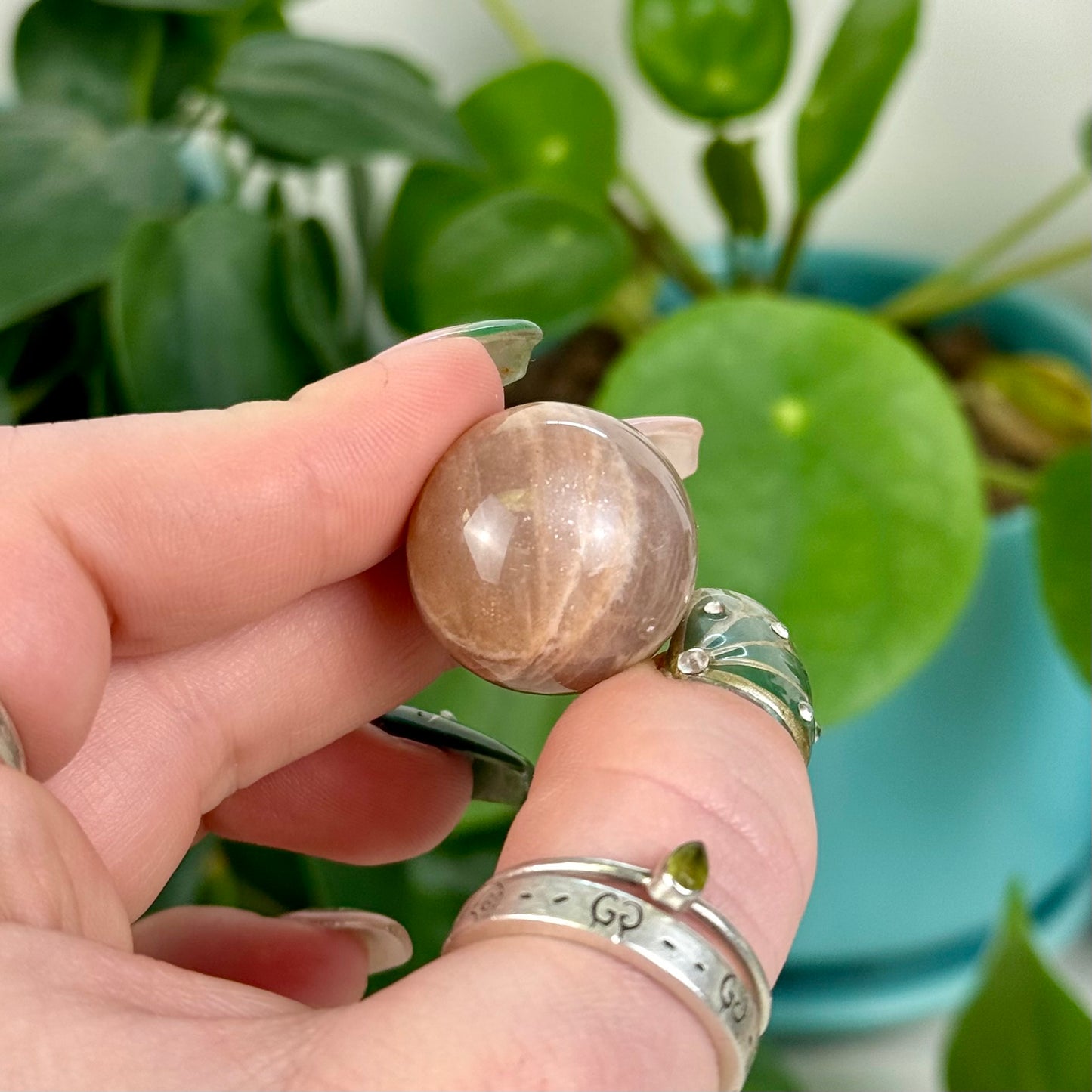 Sunstone In Peach Moonstone Sphere
