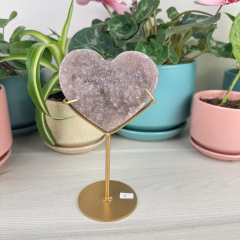 Hand-Carved Uruguayan Rainbow Amethyst Heart (W/ Custom Stand)