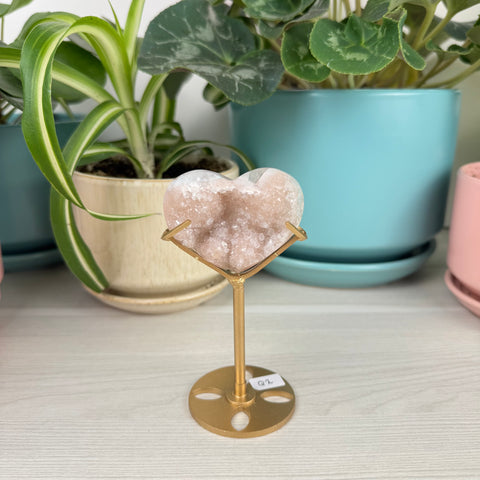 Hand-Carved Uruguayan Rainbow Amethyst Heart (W/ Custom Stand)