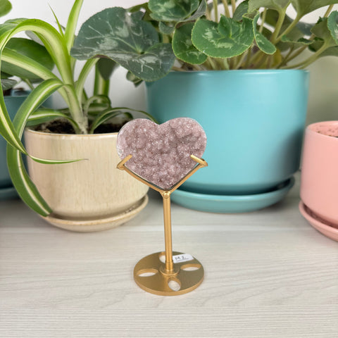 Hand-Carved Uruguayan Rainbow Amethyst Heart (W/ Custom Stand)