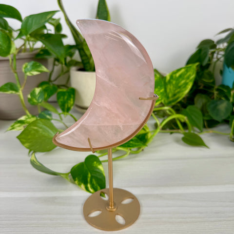 Rose Quartz Moon (W/ Custom Stand)