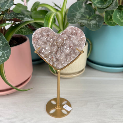 Hand-Carved Uruguayan Rainbow Amethyst Heart (W/ Custom Stand)
