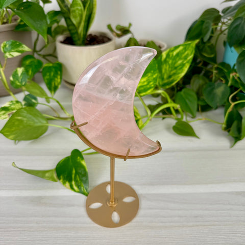 Rose Quartz Moon (W/ Custom Stand)