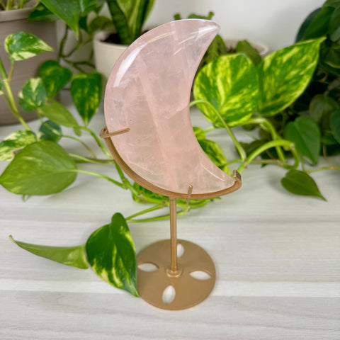 Rose Quartz Moon (W/ Custom Stand)
