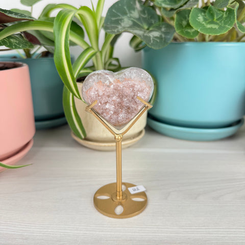 Hand-Carved Uruguayan Rainbow Amethyst Heart (W/ Custom Stand)