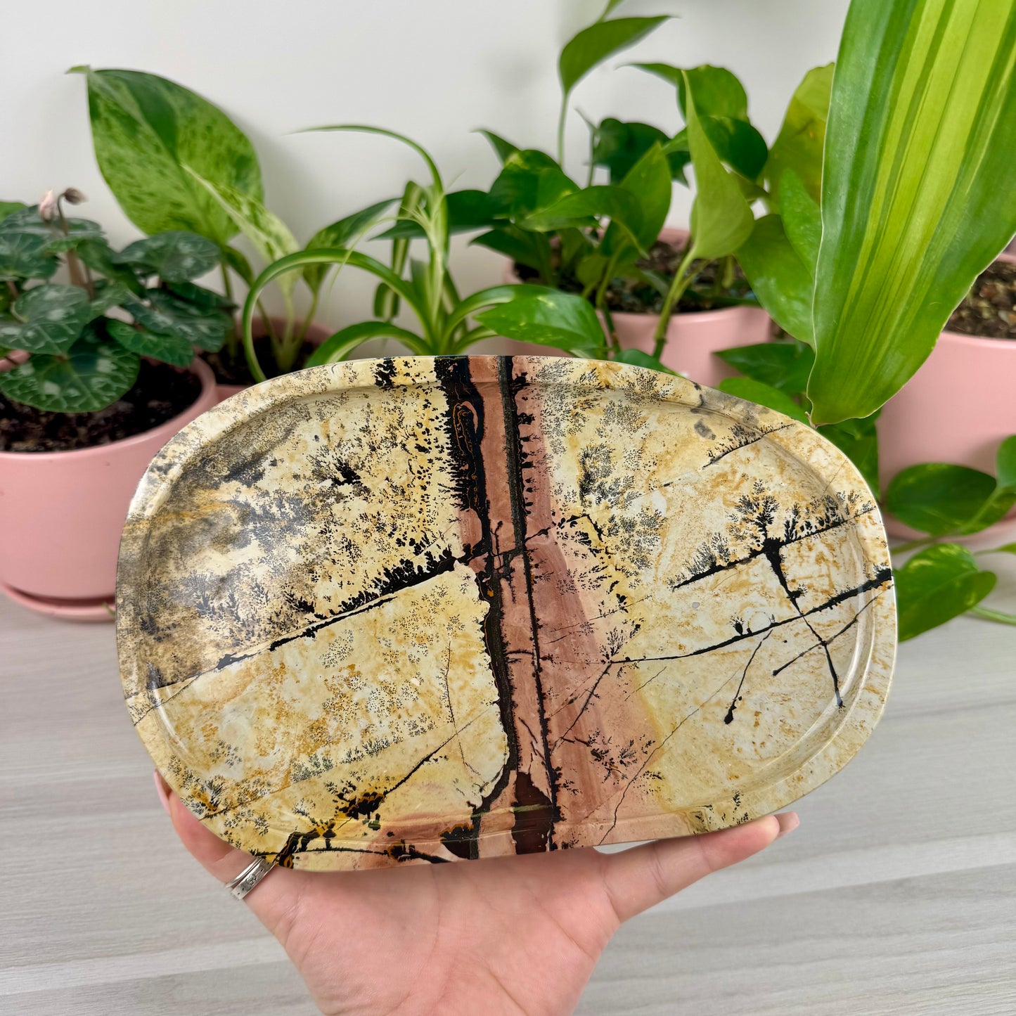 Yellow Painting Stone Plate - Crystal Carving