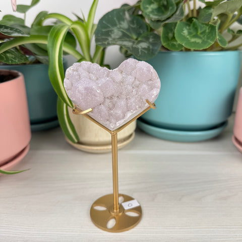 Hand-Carved Uruguayan Rainbow Amethyst Heart (W/ Custom Stand)