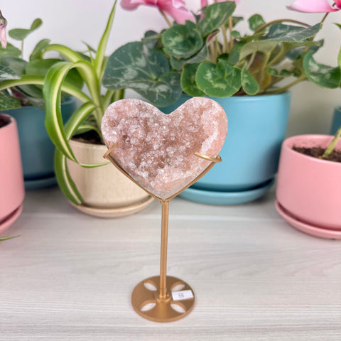 Hand-Carved Uruguayan Rainbow Amethyst Heart (W/ Custom Stand)