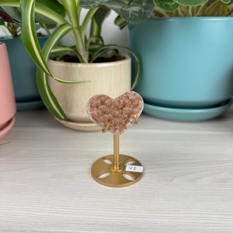 Hand-Carved Uruguayan Rainbow Amethyst Heart (W/ Custom Stand)