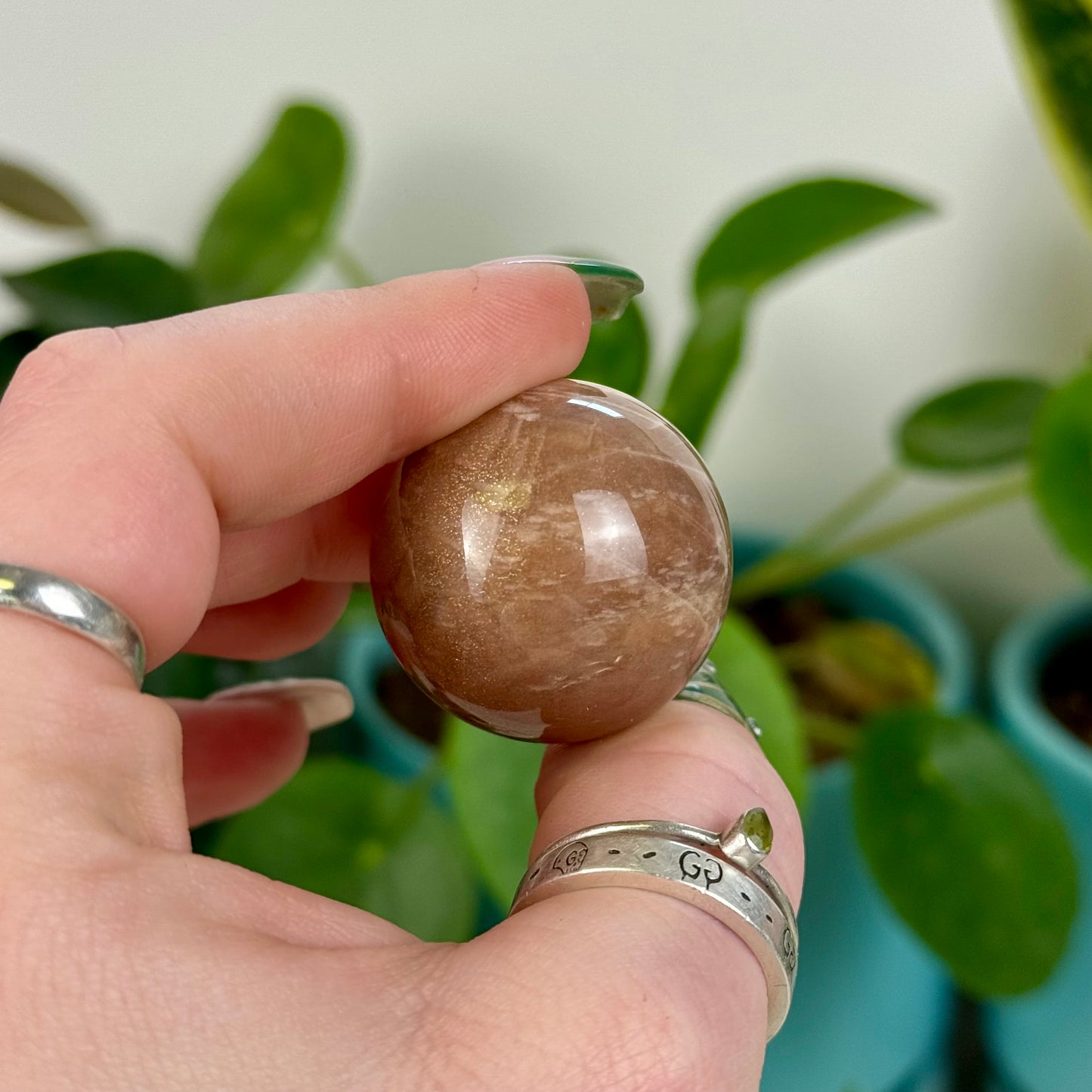 Sunstone In Peach Moonstone Sphere