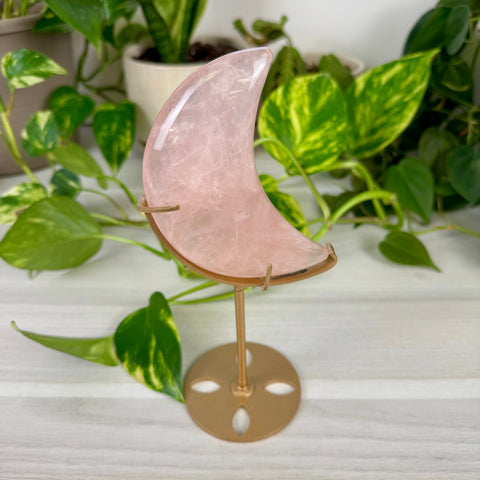 Rose Quartz Moon (W/ Custom Stand)
