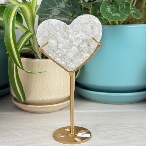 Hand-Carved Uruguayan Rainbow Amethyst Heart (W/ Custom Stand)