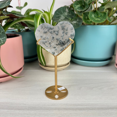 Hand-Carved Uruguayan Rainbow Amethyst Heart (W/ Custom Stand)