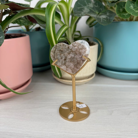 Hand-Carved Uruguayan Rainbow Amethyst Heart (W/ Custom Stand)