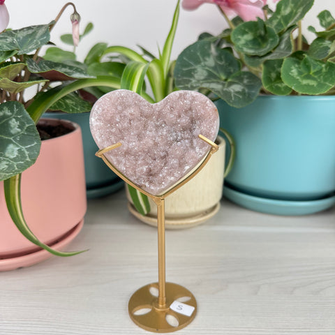 Hand-Carved Uruguayan Rainbow Amethyst Heart (W/ Custom Stand)
