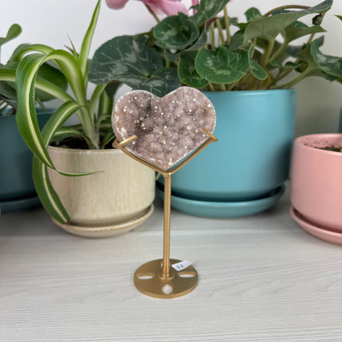 Hand-Carved Uruguayan Rainbow Amethyst Heart (W/ Custom Stand)