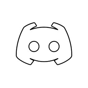Minimalist black outline of the Discord logo featuring the iconic gaming controller mascot on a white background.