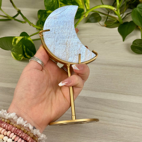 Blue Flash Moonstone Moon (W/ Custom Stand)