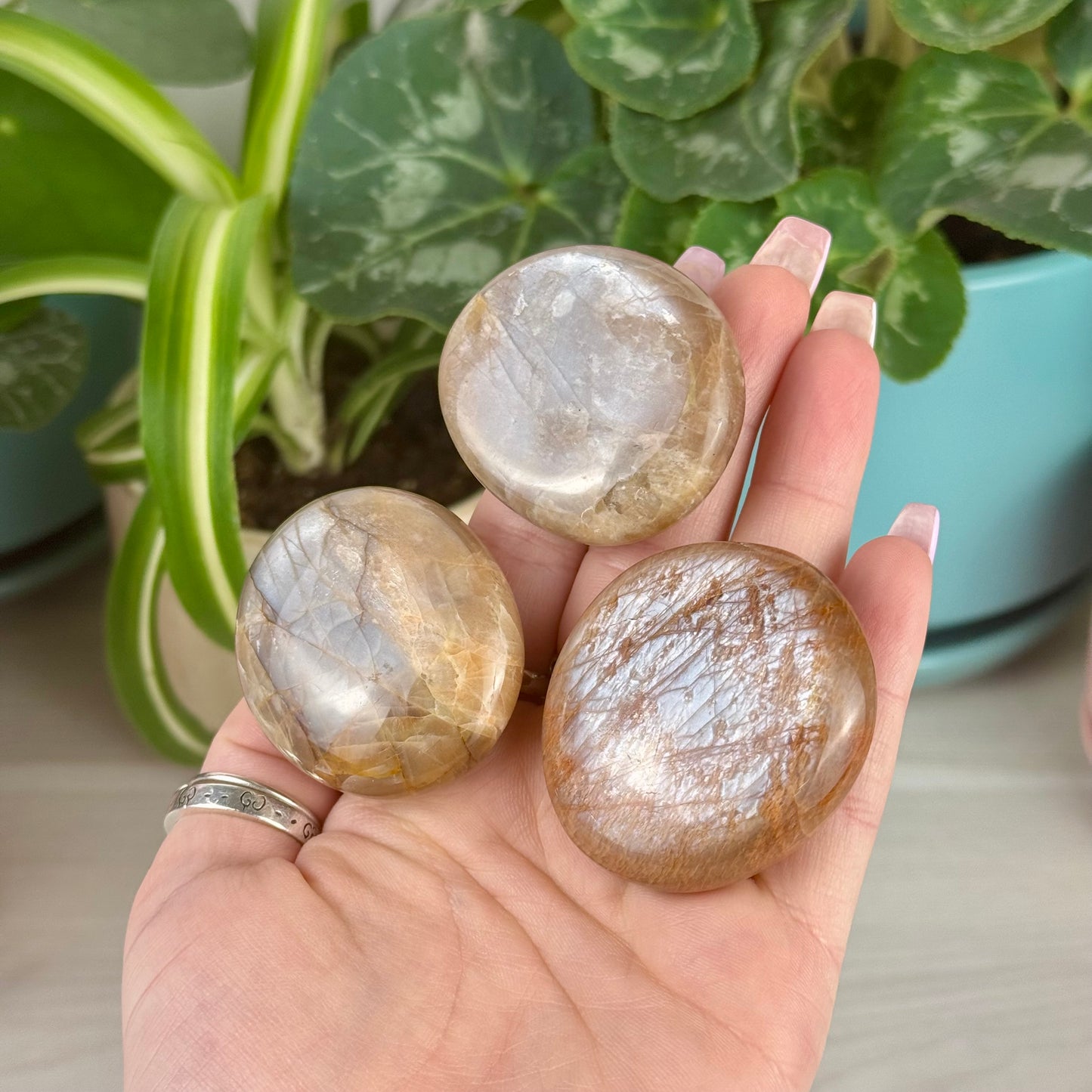 Peach Moonstone Palm Stone
