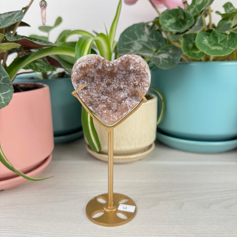 Hand-Carved Uruguayan Rainbow Amethyst Heart (W/ Custom Stand)