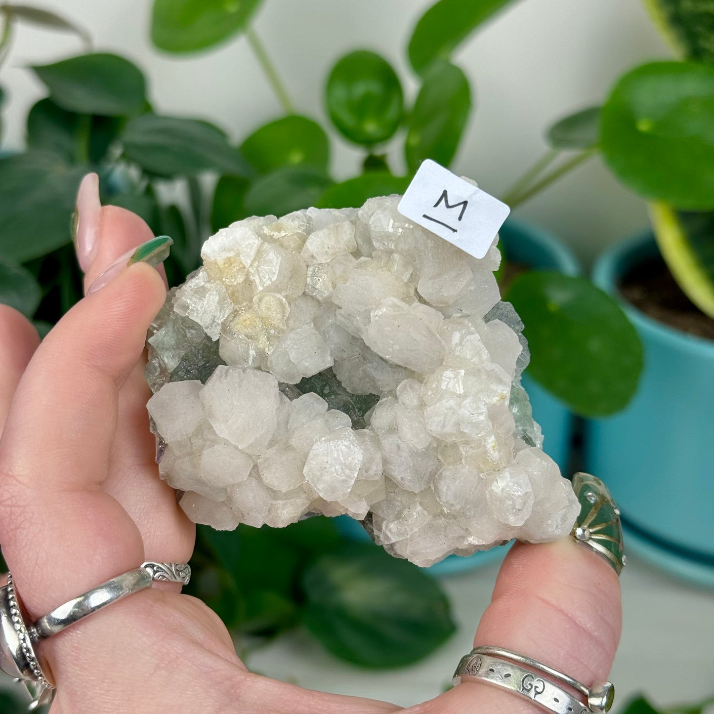 Pink Mangano Calcite and Pyrite on Green Fluorite
