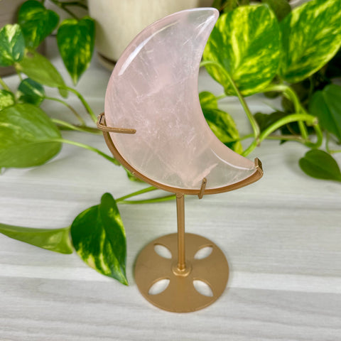 Rose Quartz Moon (W/ Custom Stand)